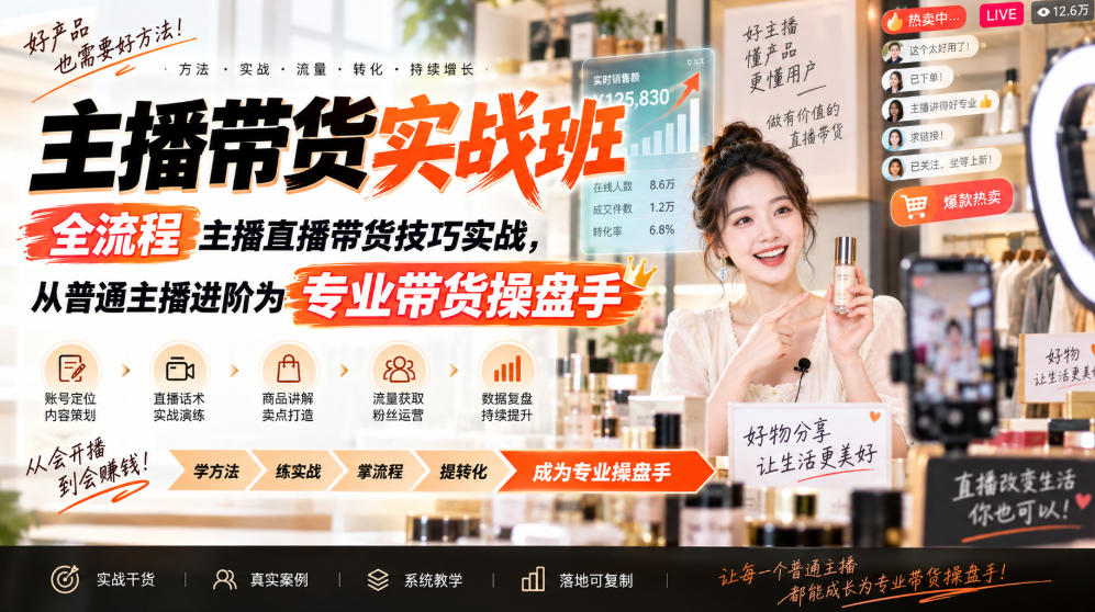 主播带货实战班ZB，全流程主播直播带货技巧实战，从普通主播进阶为专业带货操盘手-资源共享