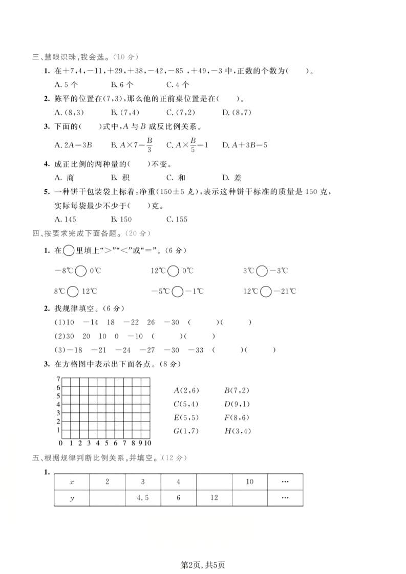 六年级下数学第一次月考质量检测卷《冀教版》-资源共享