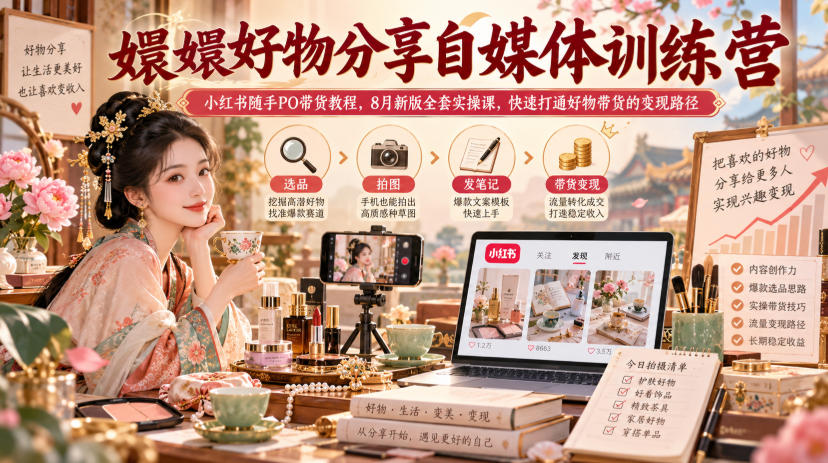 嬛嬛好物分享自媒体训练营｜小红书随手PO带货教程，8月新版全套实操课，快速打通好物带货的变现路径-资源共享