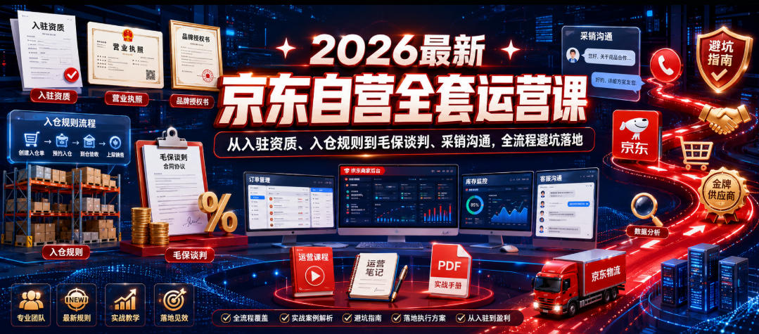 2026最新京东自营全套运营课,从入驻资质、入仓规则到毛保谈判、采销沟通,全流程避坑落地-资源共享