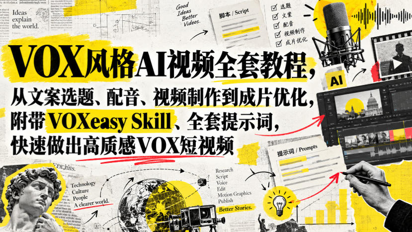 VOX风格AI视频全套教程，从文案选题、配音、视频制作到成片优化，附带VOXeasy Skill、全套提示词，快速做出高质感VOX短视频-资源共享