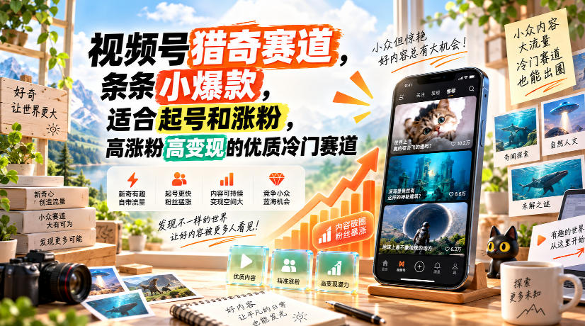 视频号猎奇赛道，条条小爆款，适合起号和涨粉，高涨粉高变现的优质冷门赛道-资源共享