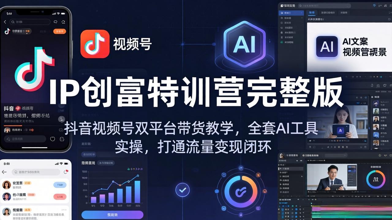 IP创富特训营完整版：抖音视频号双平台带货教学，全套AI工具实操，打通流量变现闭环-资源共享