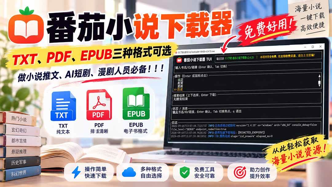 （20529期）番茄小说下载器，TXT、PDF、EPUB三种格式可选，做小说推文、AI短剧、漫剧人员必备！-资源共享
