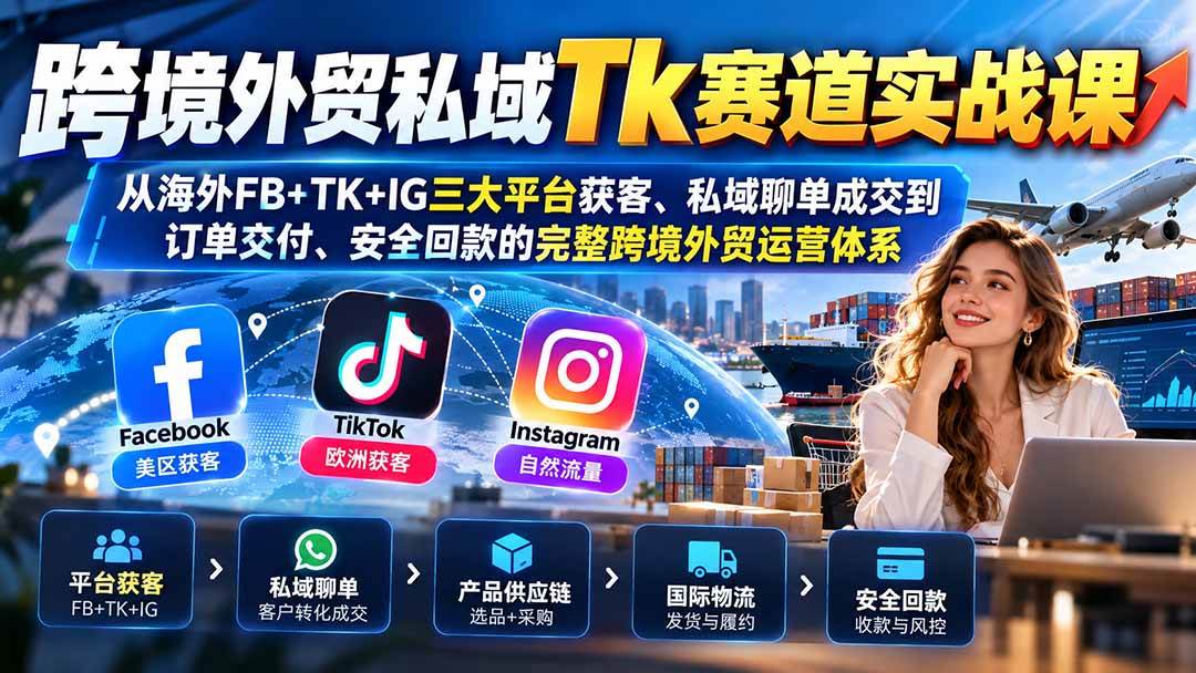 (20894期)跨境外贸私域Tk赛道实战课:从海外FB+TK+IG三大平台获客、私域聊单成交到订单交付、安全回款的完整跨境外贸运营体系-资源共享