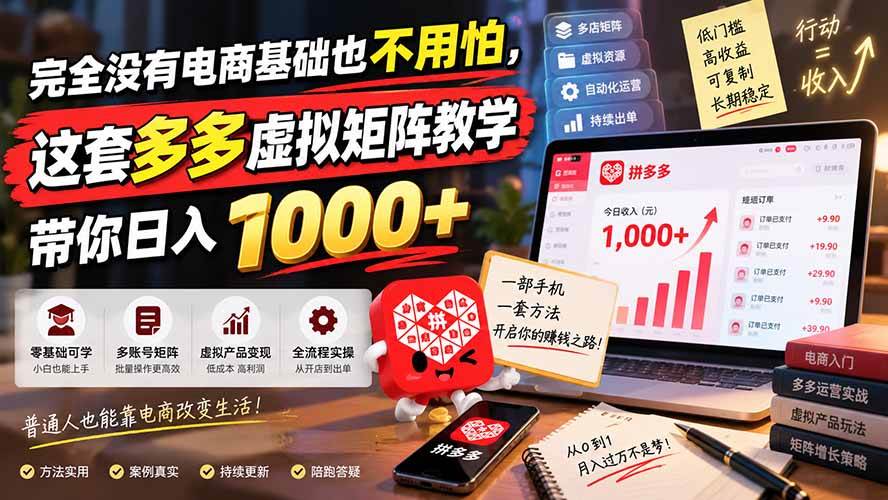 （20454期）完全没有电商基础也不用怕，这套多多虚拟矩阵教学带你日入 1000+-资源共享