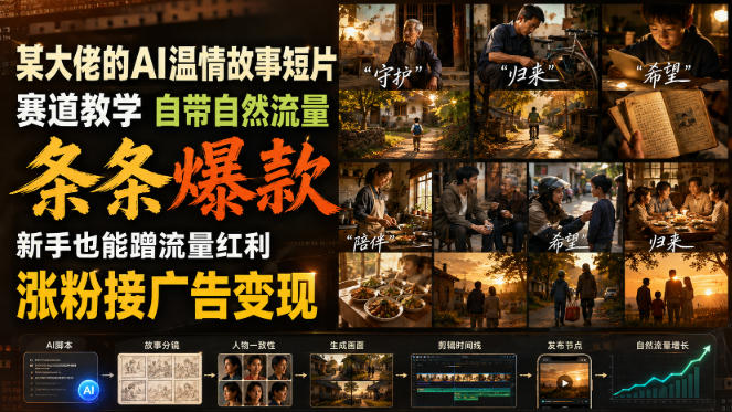 某大佬的AI温情故事短片赛道教学，自带自然流量，条条爆款，新手也能蹭流量红利，涨粉接广告变现（更新）-资源共享