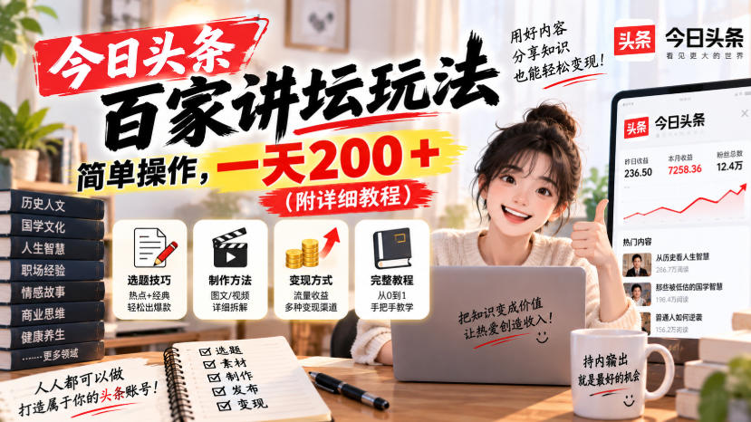 今日头条百家讲坛玩法，简单搬运，一天200+（附详细教程）-资源共享