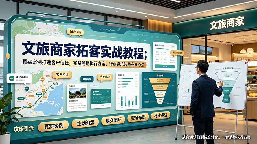 文旅商家拓客实战教程;真实案例打造客户信任,完整落地执行方案,行业避坑账号布局心法-资源共享