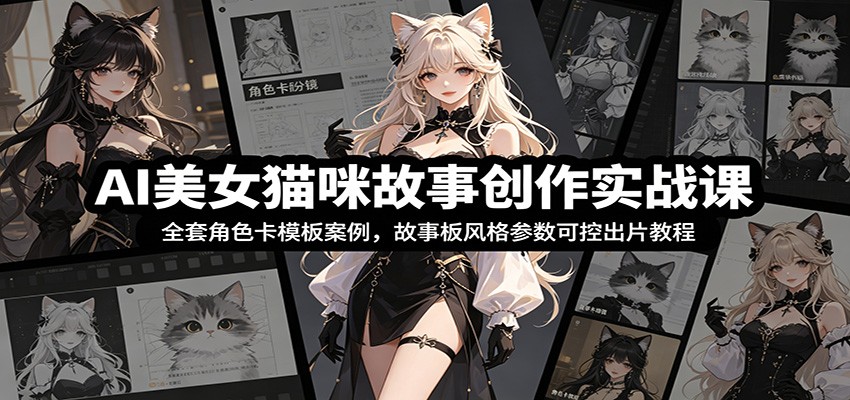 AI美女猫咪故事创作实战课：全套角色卡模板案例，故事板风格参数可控出片教程-资源共享