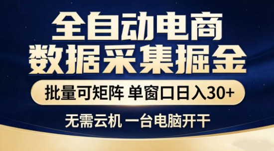 独家电商数据全自动采集项目，批量可矩阵，单窗口轻松日入3张+【揭秘】-资源共享