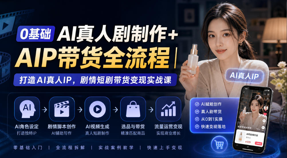 0基础AI真人剧制作+AIP带货全流程｜打造AI真人IP，剧情短剧带货变现实战课-资源共享