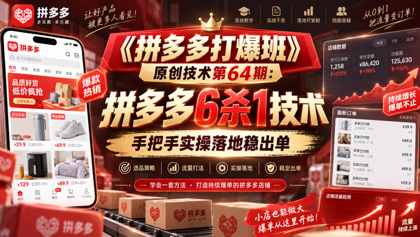 《拼多多打爆班》原创技术第64期：拼多多6杀1技术，手把手实操落地稳出单-资源共享
