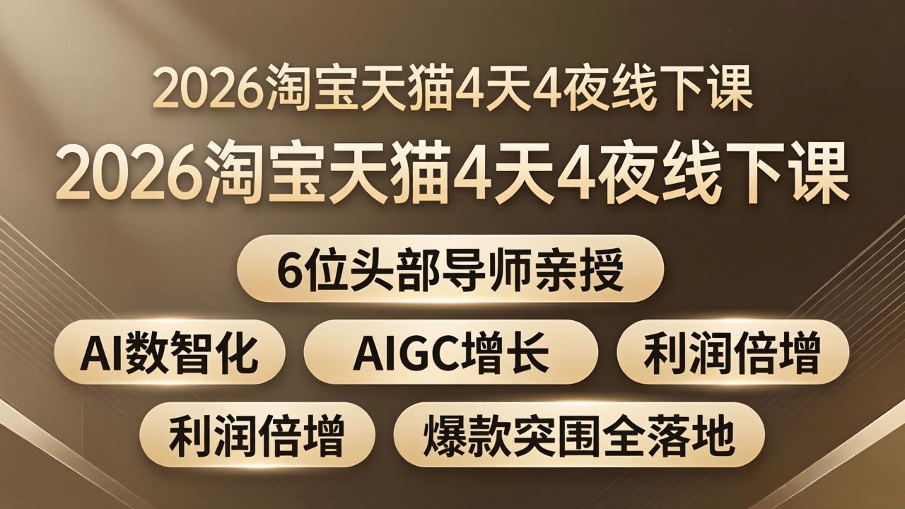 2026淘宝天猫4天4夜线下课：6位头部导师亲授，AI数智化+AIGC增长+利润倍增+爆款突围全落地-资源共享