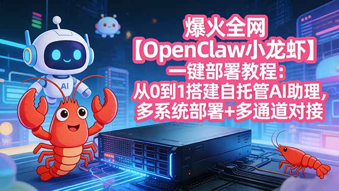 爆火全网【OpenClaw 小龙虾】一键部署教程：从0到1搭建自托管AI助理，多系统部署+多通道对接-资源共享