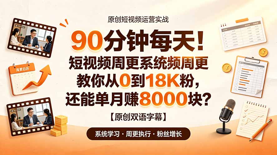 90 分钟每天！短视频周更系统教你从 0 到 18K 粉，还能单月赚 8000 块？【原创双语字幕】-资源共享