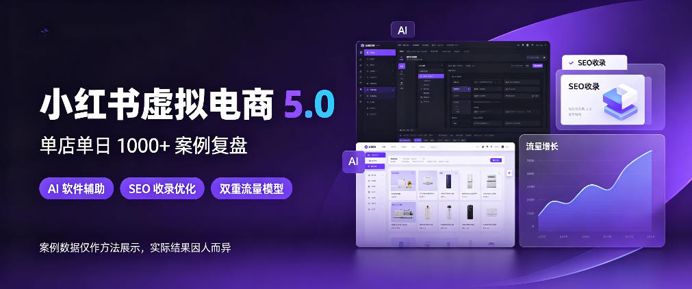 小红书虚拟电商5.0，单店单日1000+，AI软件+SEO收录，双重流量稳定出单【揭秘】-资源共享