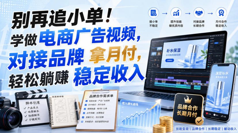 别再追小单！学做电商广告视频，对接品牌拿月付，轻松躺賺稳定收入【原创双语字幕】-资源共享