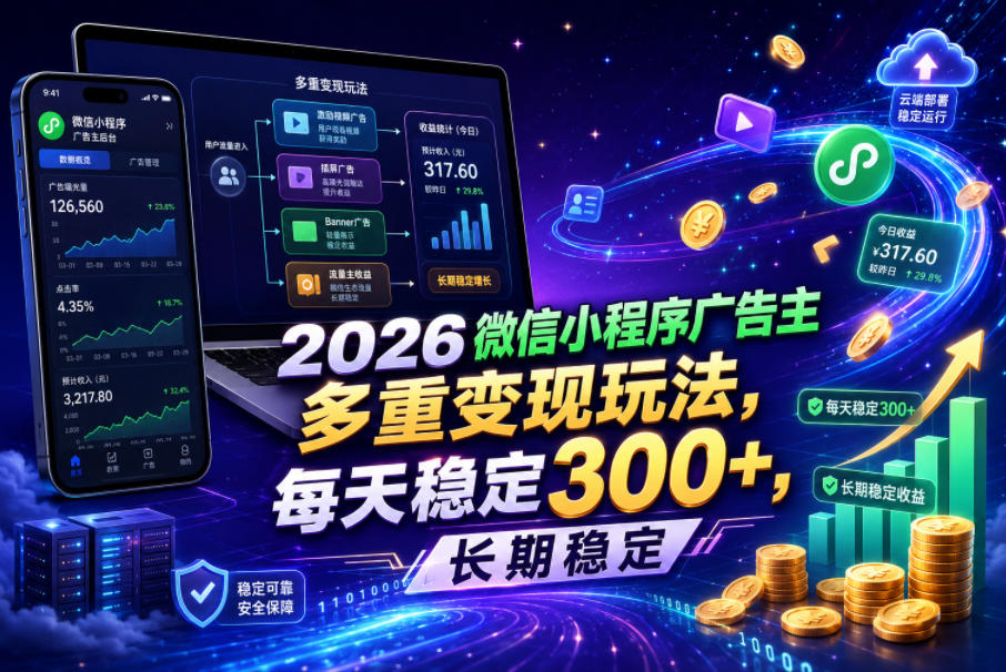 2026微信小程序广告主,多重变现玩法,每天稳定300+,长期稳定【揭秘】-资源共享