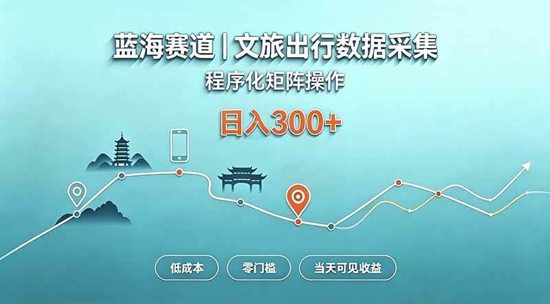 （20478期）蓝海赛道 文旅出行数据采集 程序化矩阵操作 低成本 零门槛 当天可见收益 日入300+-资源共享