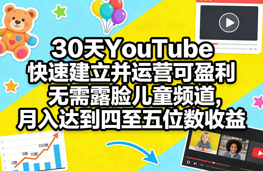 30天YouTube快速建立并运营可盈利无需露脸儿童频道，月入达到四至五位数收益-资源共享