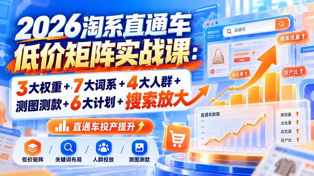 (20761期)2026淘系直通车低价矩阵实战课:3大权重+7大词系+4大人群+测图测款+6大计划+搜索放大-资源共享