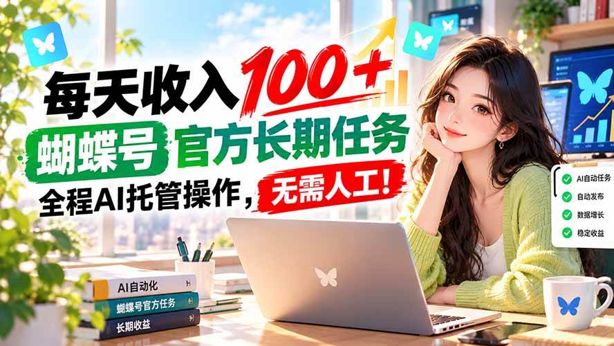 （20630期）每天收入100＋， 蝴蝶号官方长期任务， 全程ai托管操作，无需人工！-资源共享