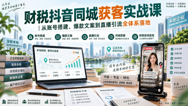 财税抖音同城获客实战课｜从账号搭建、爆款文案到直播引流全体系落地-资源共享