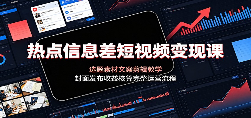 热点信息差短视频变现课:选题素材文案剪辑教学,封面发布收益核算完整运营流程-资源共享