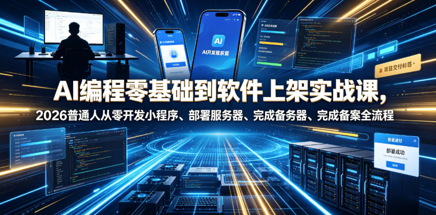 AI编程零基础到软件上架实战课，2026普通人从零开发小程序、部署服务器、完成备案全流程项目落地教程-资源共享