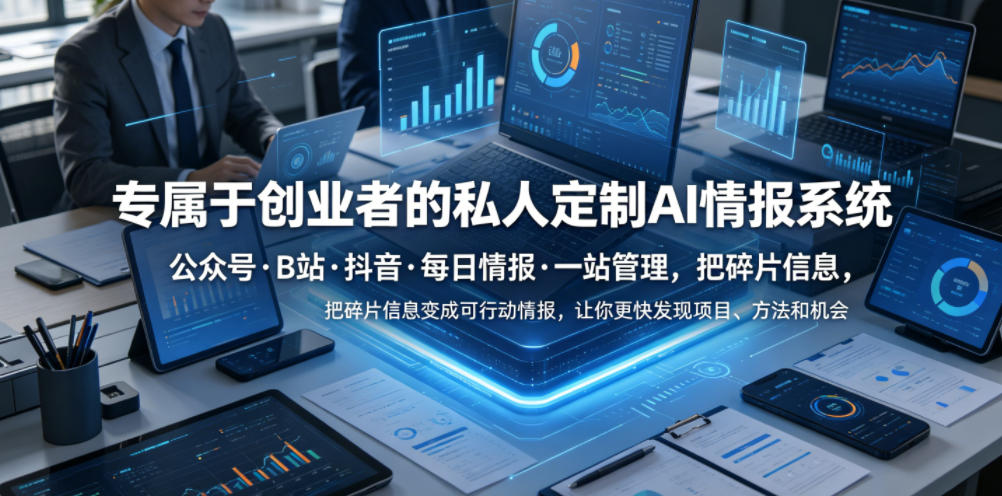 专属于创业者的私人定制AI情报系统,公众号·B站·抖音·每日情报·一站管理,把碎片信息变成可行动情报,让你更快发现项目、方法和机会-资源共享