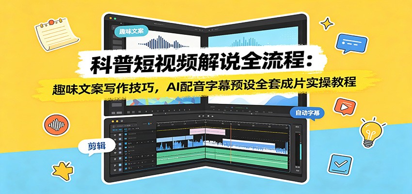 科普短视频解说全流程:趣味文案写作技巧,AI配音字幕预设全套成片实操教程-资源共享
