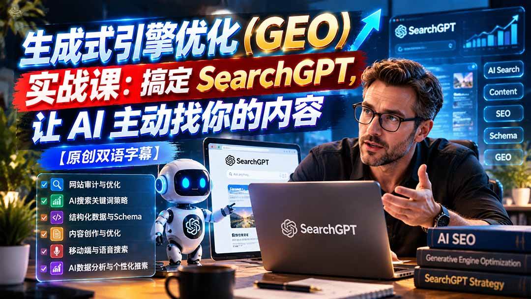 (21116期)生成式引擎优化(GEO)实战课:搞定 SearchGPT,让 AI 主动找你的内容【原创双语字幕】-资源共享
