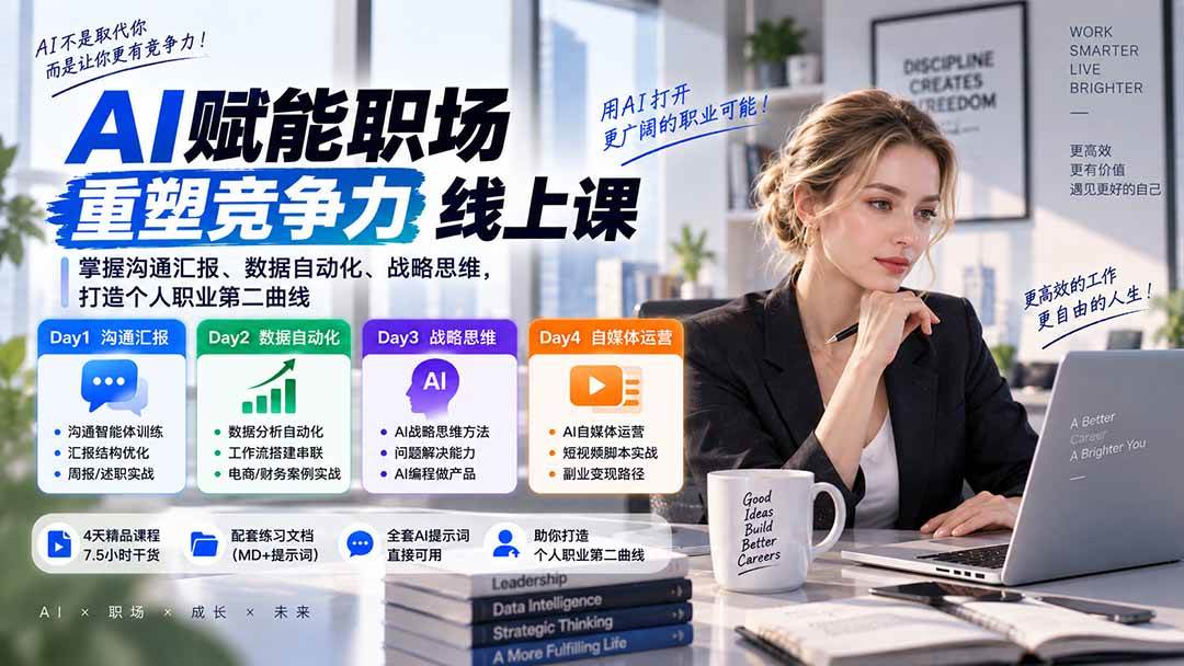 （20531期）AI职场提效与第二曲线实战课-无水印：学习沟通汇报、数据工作流和战略思维，掌握AI编程做产品及自媒体运营方法-资源共享
