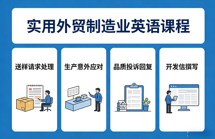 实用外贸制造业英语课程，教你专业处理送样请求、应对生产意外、回复品质投诉、撰写开发信等-资源共享