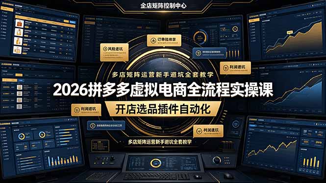 2026拼多多虚拟电商全流程实操课，开店选品插件自动化，多店矩阵运营新手避坑全套教学-资源共享