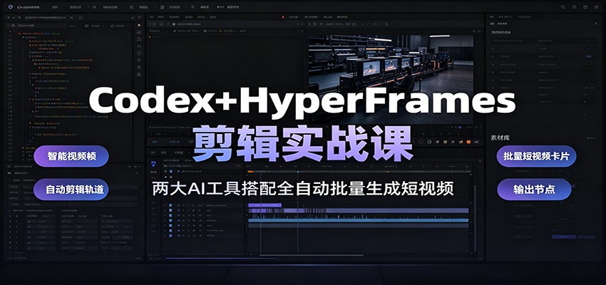 Codex+HyperFrames剪辑实战课：两大AI工具搭配全自动批量生成短视频-资源共享