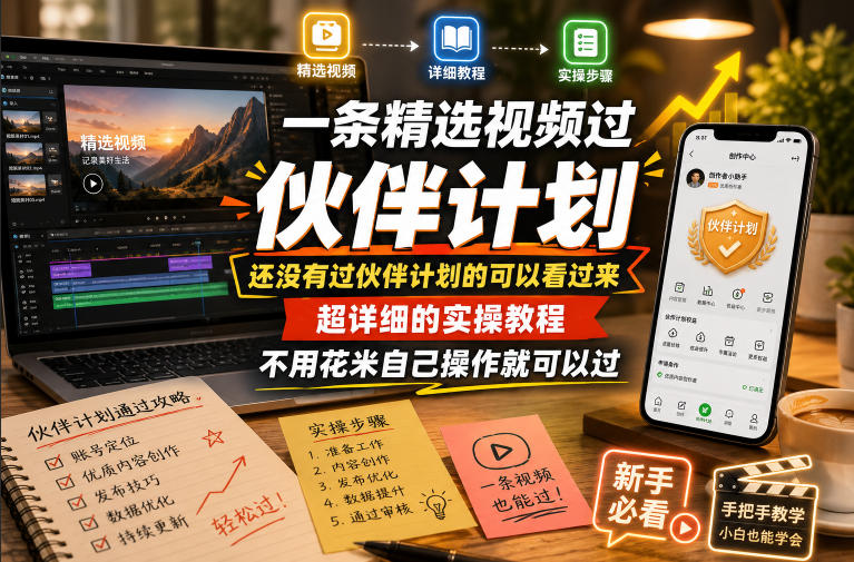 一条精选视频过伙伴计划,还没有过伙伴计划的可以看过来,超详细的实操教程,不用花米自己操作就可以过-资源共享