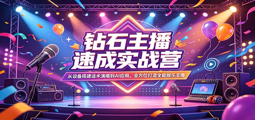 钻石主播速成实战营：从设备搭建话术演唱到AI应用，全方位打造全能娱乐主播-资源共享