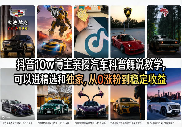抖音10w博主亲授汽车科普解说教学，可以进精选和独家，从0涨粉到稳定收益(详细视频课程+1T素材)-资源共享