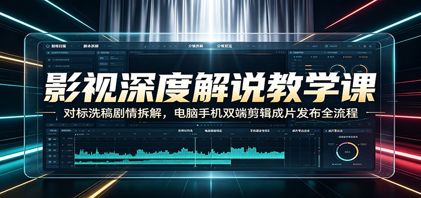 影视深度解说教学课：对标洗稿剧情拆解，电脑手机双端剪辑成片发布全流程-资源共享