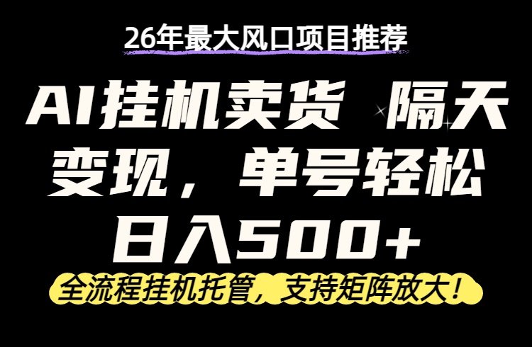 26年最新AI挂机卖货,隔天出收益,单账号轻松日入500+-资源共享