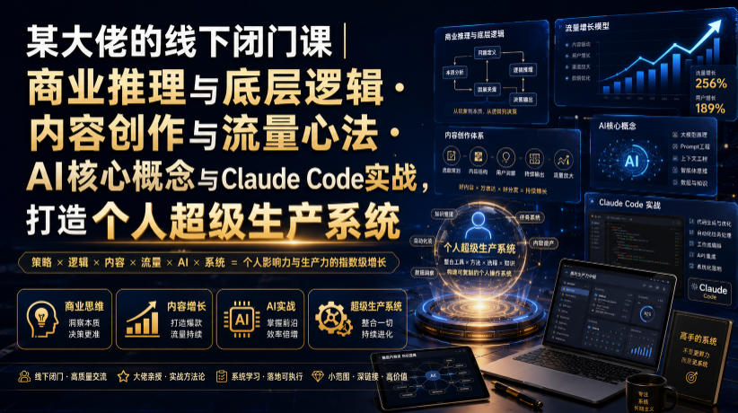 某大佬的线下闭门课|商业推理与底层逻辑・内容创作与流量心法・AI核心概念与Claude Code实战,打造个人超级生产系统【录音+图片】-资源共享