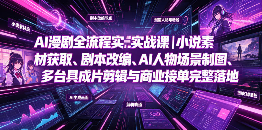 AI漫剧全流程实战课|小说素材获取、剧本改编、AI人物场景制图、多工具成片剪辑、平台付费变现与商业接单完整落地-资源共享