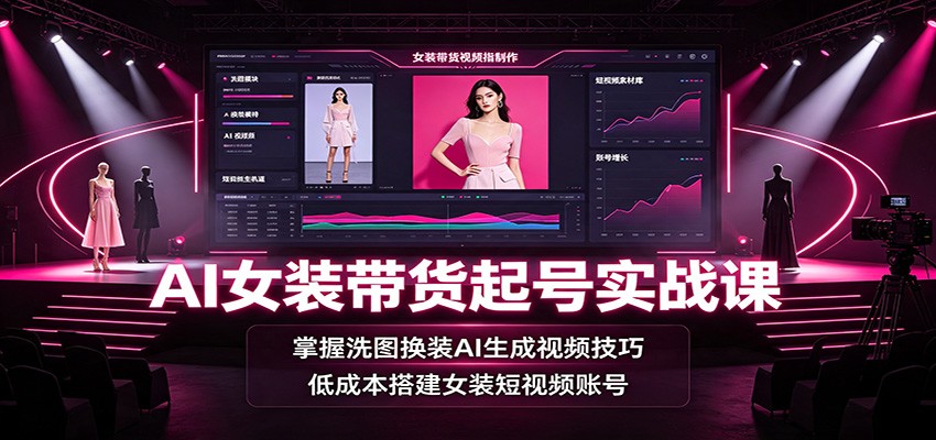AI女装带货起号实战课：掌握洗图换装AI生成视频技巧，低成本搭建女装短视频账号-资源共享