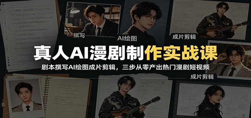 真人AI漫剧制作实战课:剧本撰写AI绘图成片剪辑,三步从零产出热门漫剧短视频-资源共享