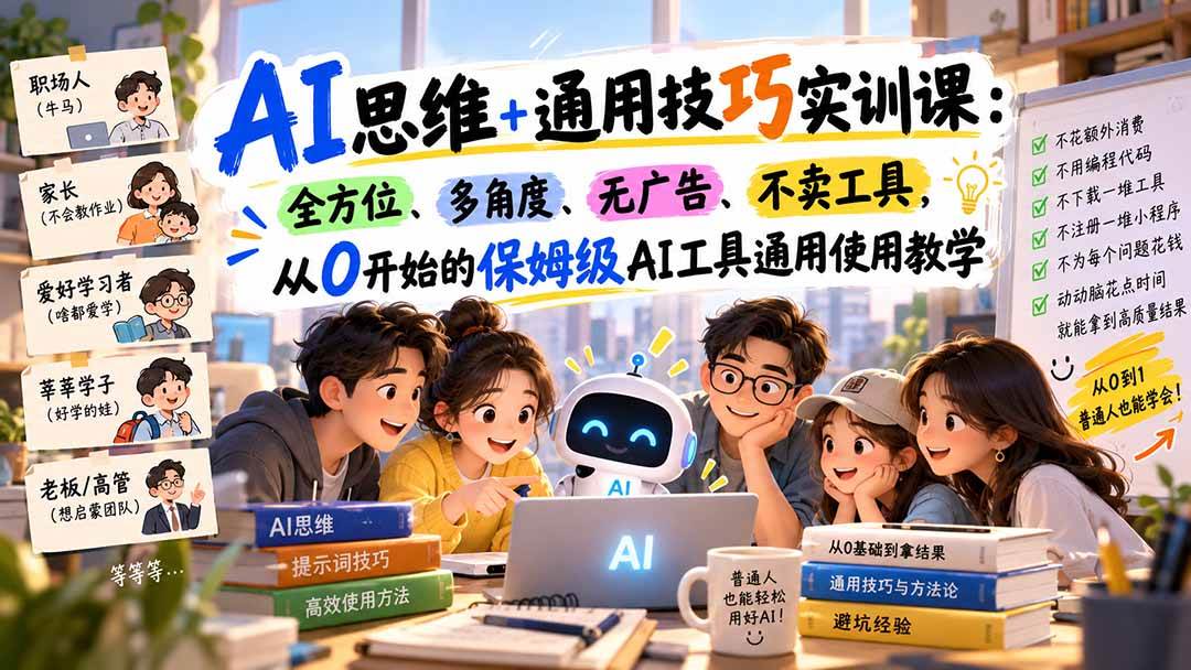 （20680期）AI思维+通用技巧实训课：全方位、多角度、无广告、不卖工具，从0开始的保姆级AI工具通用使用教学-资源共享