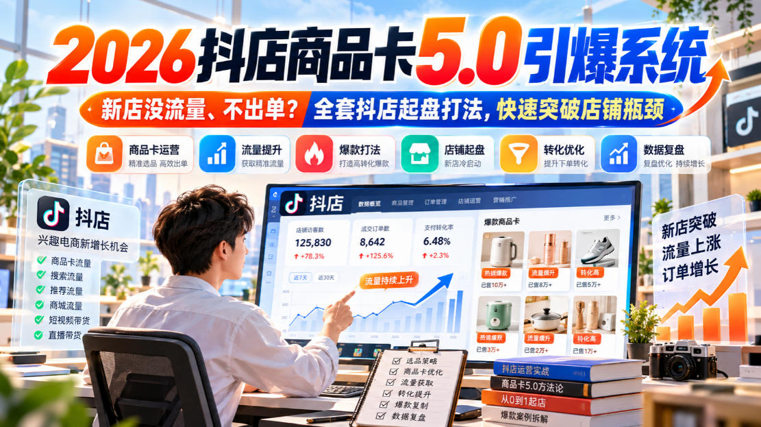 2026抖店商品卡5.0引爆店铺流量,新店没流量、不出单?全套抖店起盘打法,快速突破店铺瓶颈-资源共享