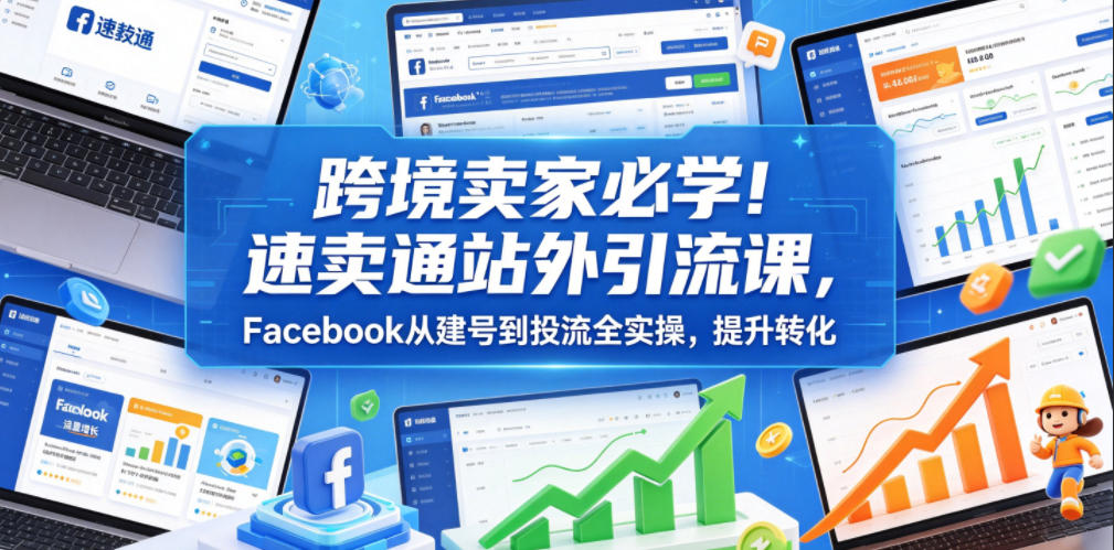 跨境卖家必学!速卖通站外引流课,Facebook从建号到投流全实操,提升转化-资源共享