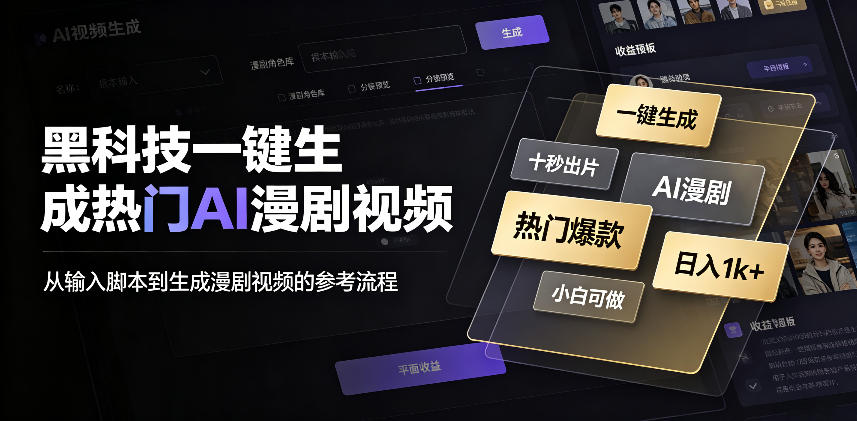 黑科技一键生成热门AI漫剧视频,十秒钟即可搞定,小白也能日入1k+【揭秘】-资源共享